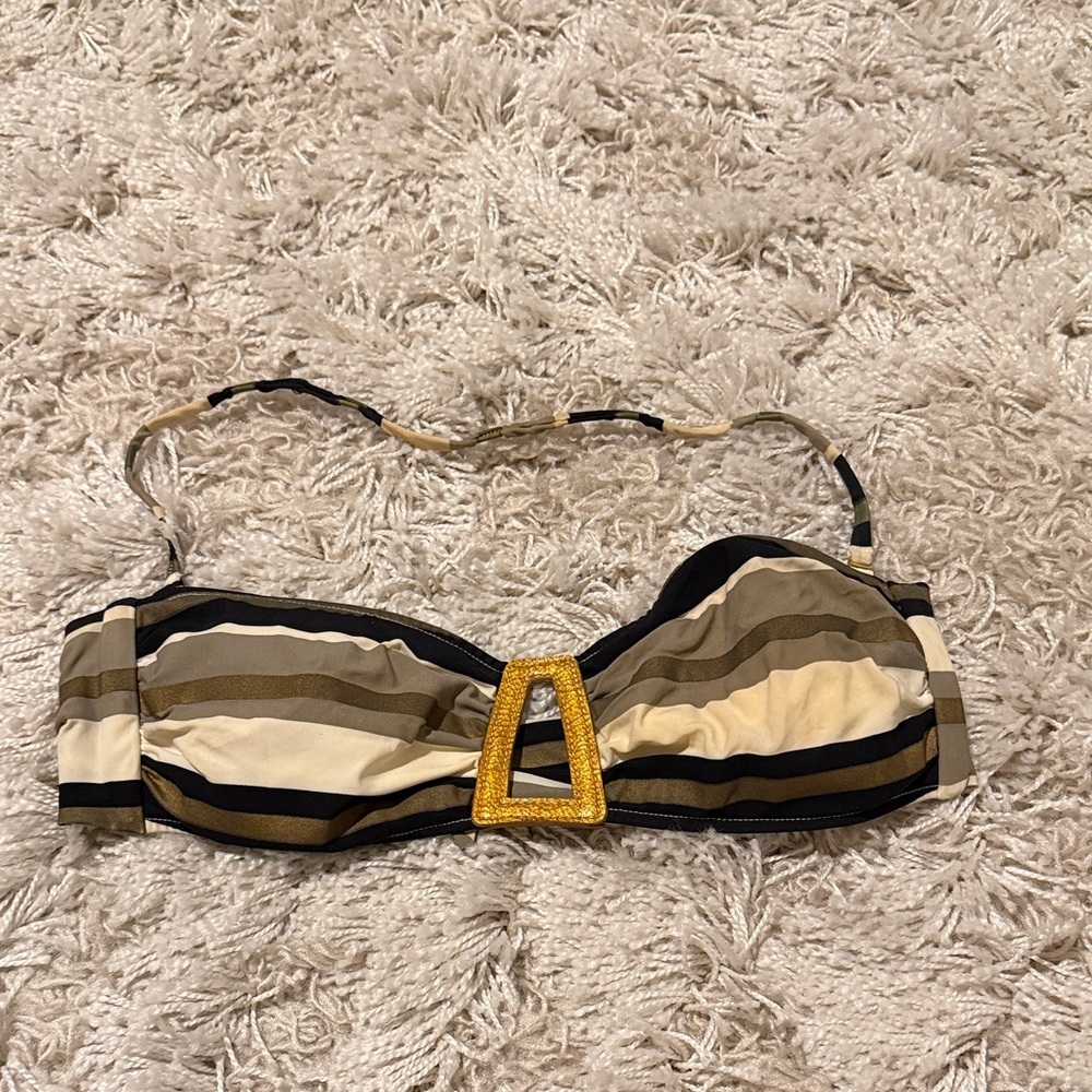 Despi Striped Bikini Top with Gold Detail